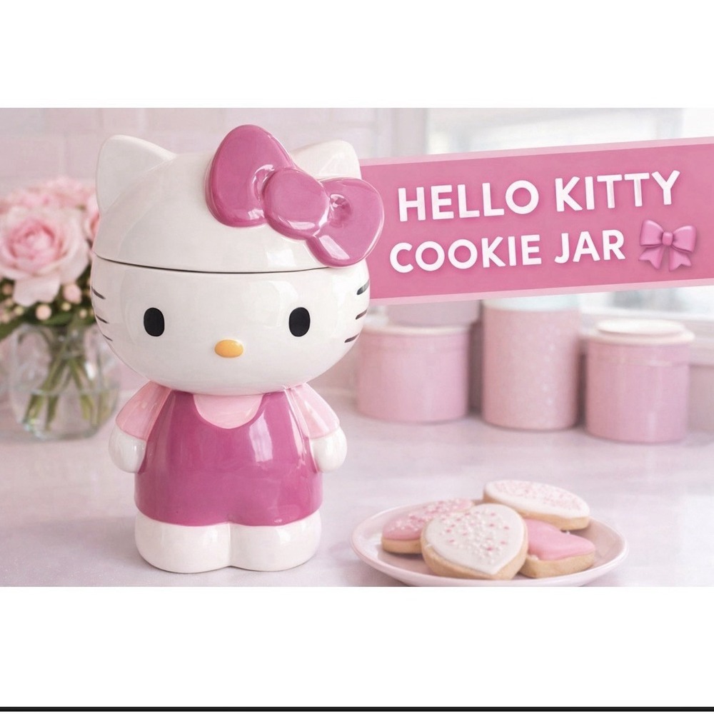 Hello Kitty Ceramic Cookie Jar Canister Pink Bow Sanrio 2024 Large 10" Decor